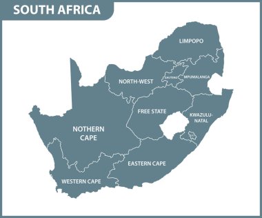 Güney Afrika detaylı Haritası bölgeler veya Birleşik. Yönetim Bölümü