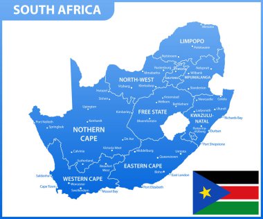 Güney Afrika detaylı Haritası bölgeler veya Birleşik ve şehirler, sermaye ile. Yönetim Bölümü