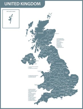 İngiltere bölgeler veya Birleşik ile detaylı haritası. Gerçek geçerli ilgili İngiltere, Büyük Britanya'nın idari devision.