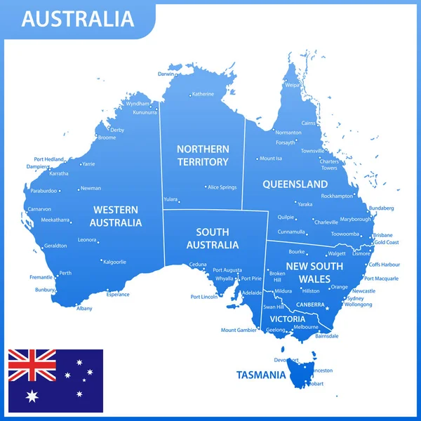 Avustralya Bölgeler Veya Birleşik Şehirler Başkentleri Ulusal Bayrak Ile Detaylı — Stok Vektör