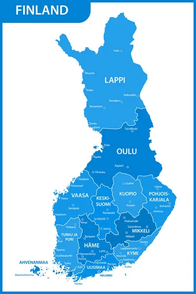 Mapa Detallado Finlandia Con Regiones Estados Ciudades Capitales — Vector de stock