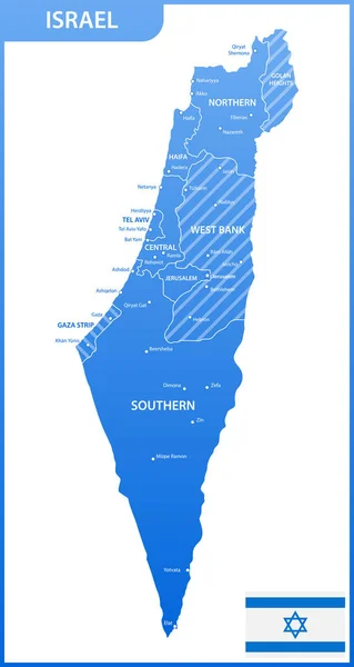 Mapa Detalhado Israel Com Regiões Estados Cidades Capitais Bandeira Nacional —  Vetores de Stock