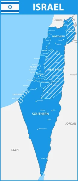 Mapa Detalhado Israel Com Regiões Estados Cidades Capitais — Vetor de Stock