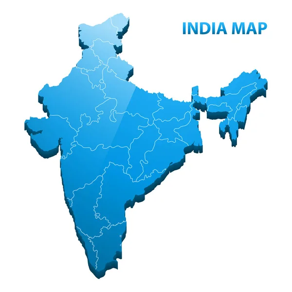 Hochdetaillierte Dreidimensionale Karte Indiens Mit Grenze Den Regionen — Stockvektor