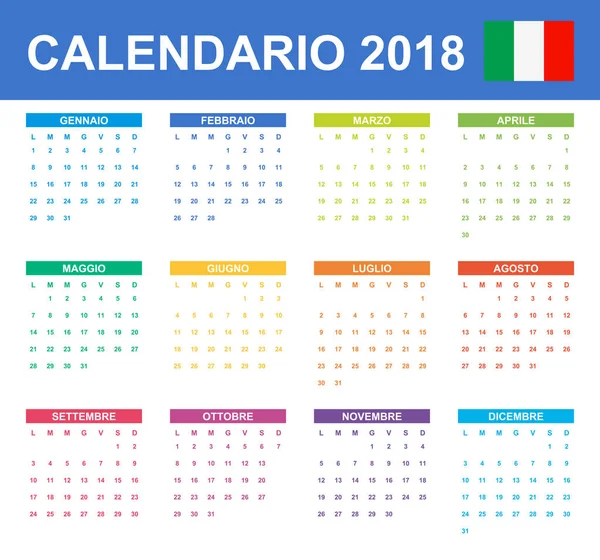 Calendario Italiano 2018 Pianificatore Agenda Modello Diario Settimana Inizia Lunedì — Vettoriale Stock