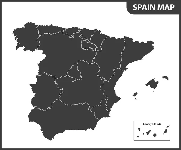 Mapa Detalhado Espanha Com Regiões — Vetor de Stock