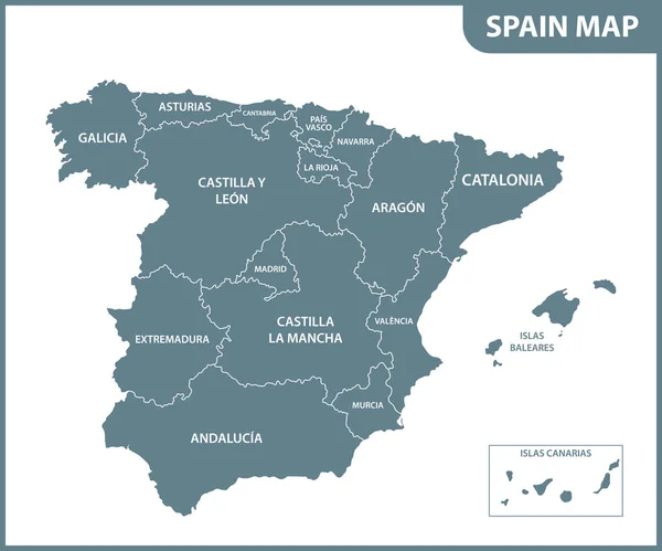 Mapa Detallado España Con Regiones — Vector de stock