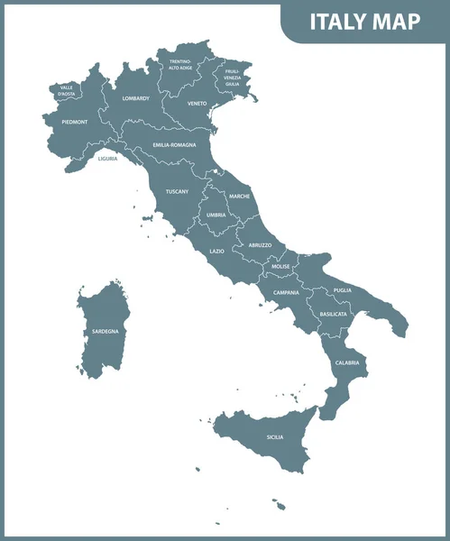 Detailed Map Italy Regions — Stock Vector
