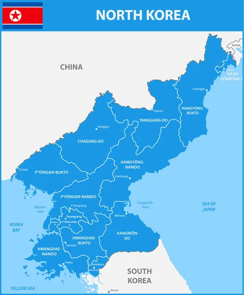 Mapa Detalhado Coreia Norte Com Regiões Estados Cidades Capital Incluído —  Vetores de Stock