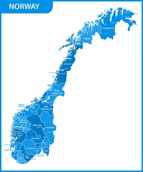 Mapa Detallado Noruega Con Regiones Estados Ciudades Capitales — Archivo Imágenes Vectoriales