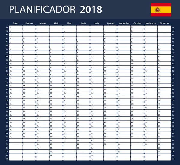 Espanhol Planner Branco Para 2018 Programador Agenda Modelo Diário — Vetor de Stock