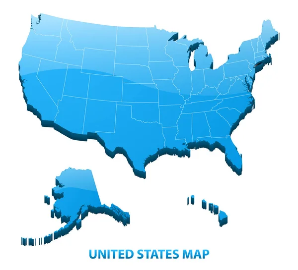 地域枠で米国の つの次元マップは非常に詳細 アメリカ合衆国 — ストックベクタ