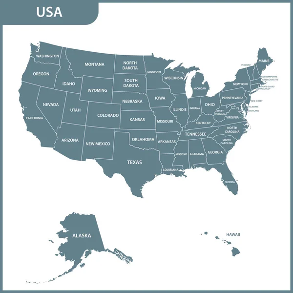 地域が付いている米国の詳細地図 アメリカ合衆国 — ストックベクタ