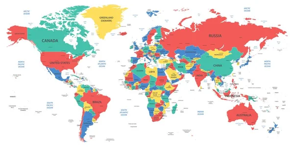 Carte Monde Détaillée Avec Frontières Pays Villes — Image vectorielle