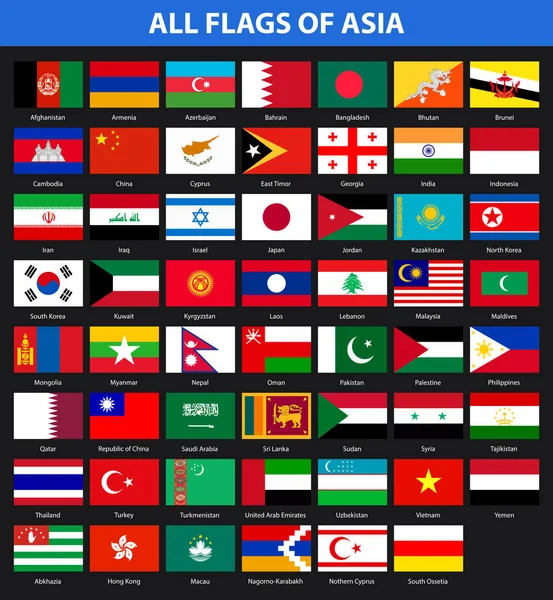 Todas Las Banderas Los Países Asia Estilo Plano — Vector de stock