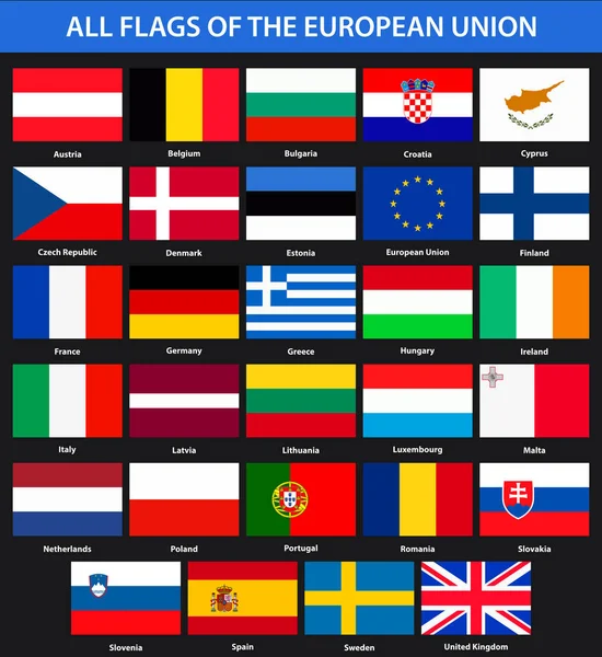 Banderas Todos Los Países Unión Europea Estilo Plano — Vector de stock