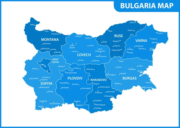 Gedetailleerde Kaart Van Bulgarije Met Regio Staten Steden Kapitaal Bestuurlijke — Stockvector