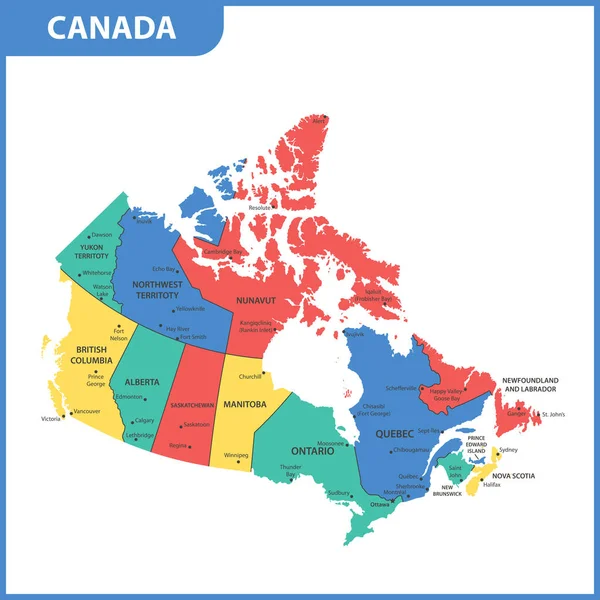 Mapa Detalhado Canadá Com Regiões Estados Cidades Capitais —  Vetores de Stock