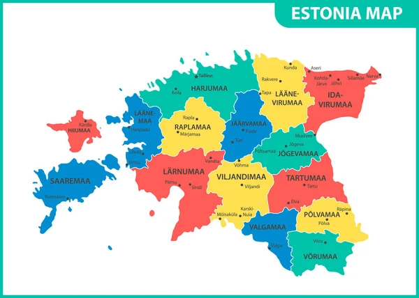 Die Detaillierte Karte Von Estland Mit Regionen Oder Staaten Und — Stockvektor