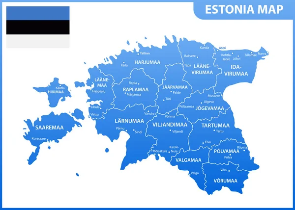 Detailed Map Estonia Regions States Cities Capital Administrative Division — Stock Vector