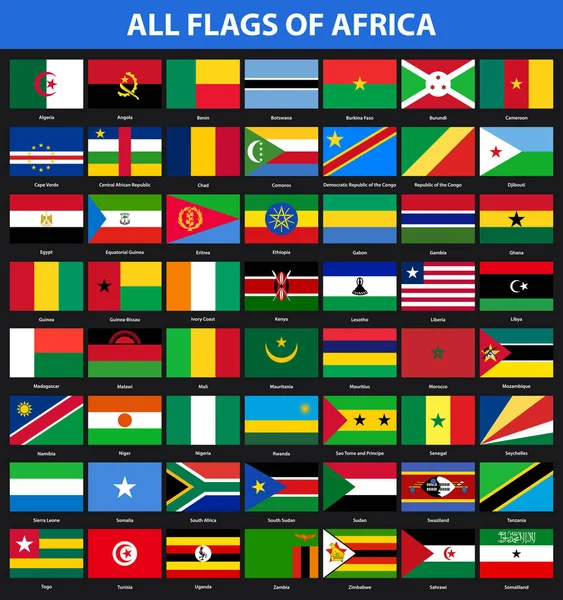 Conjunto Banderas Todos Los Países Africanos Estilo Plano — Vector de stock