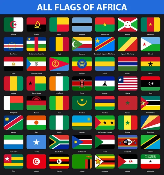 Conjunto Banderas Todos Los Países Africanos Estilo Plano — Archivo Imágenes Vectoriales