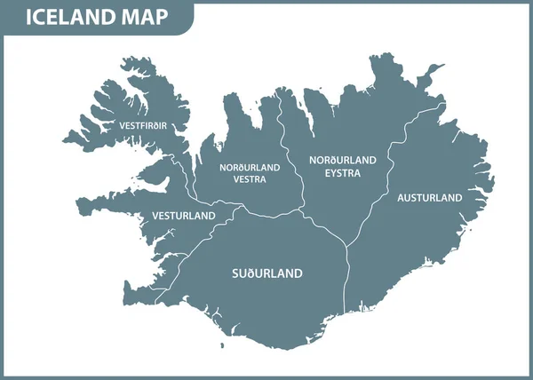 Mapa Detallado Islandia Con Regiones Estados División Administrativa — Vector de stock