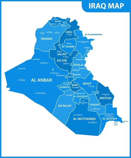 Mapa Detalhado Iraque Com Regiões Estados Cidades Capital Divisão Administrativa —  Vetores de Stock