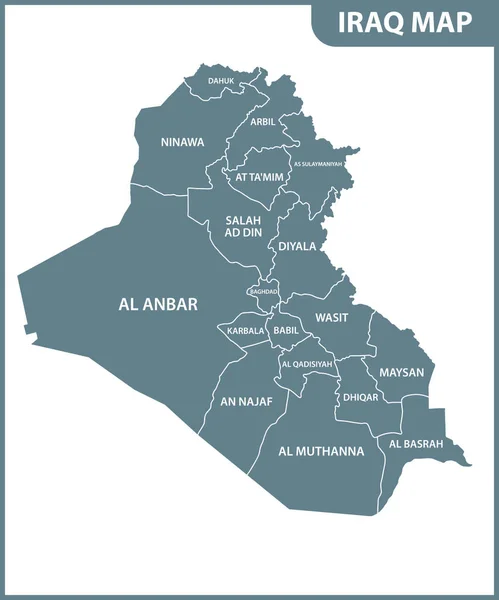 Mapa Detallado Irak Con Regiones Estados División Administrativa — Vector de stock