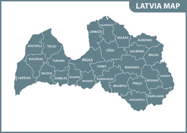 Подробная Карта Латвии Регионами Государствами Административное Деление — стоковый вектор