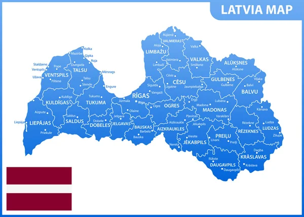 Подробная Карта Латвии Регионами Штатами Городами Столицей Административное Деление — стоковый вектор