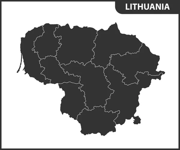 Mapa Detallado Lituania Con Regiones Estados División Administrativa — Vector de stock