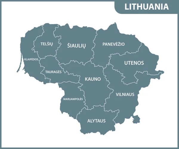 Подробная Карта Литвы Регионами Государствами Административное Деление — стоковый вектор