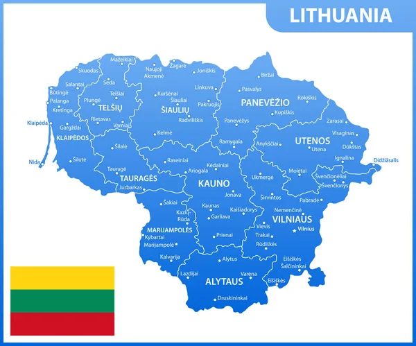 Die Detaillierte Landkarte Litauens Mit Regionen Oder Staaten Und Städten — Stockvektor
