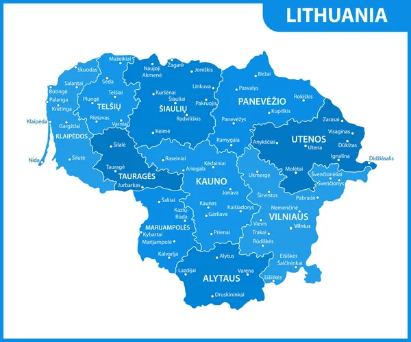 Litvanya detaylı Haritası bölgeler veya Birleşik ve şehirler, sermaye ile. Yönetim Bölümü