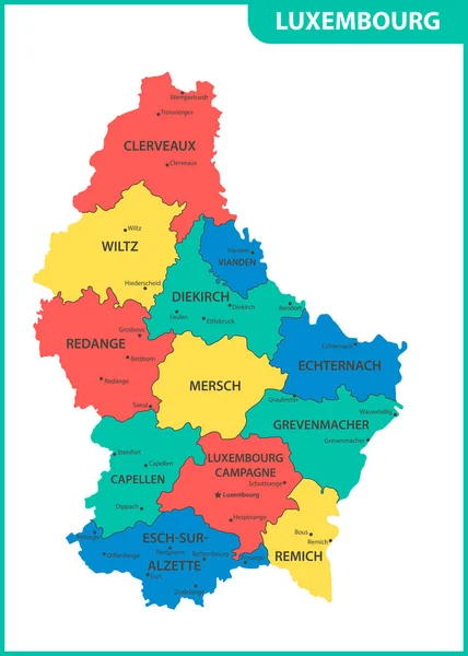 Luxemburgi Régiók Vagy Államok Városok Fővárosok Részletes Térképét Igazgatási Osztály — Stock Vector