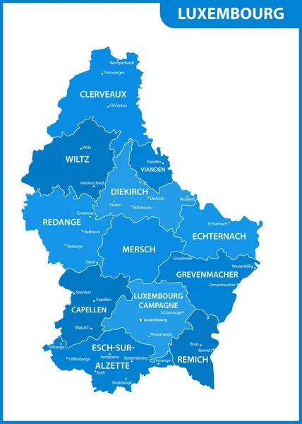 Die Detaillierte Karte Von Luxemburg Mit Regionen Oder Staaten Und — Stockvektor