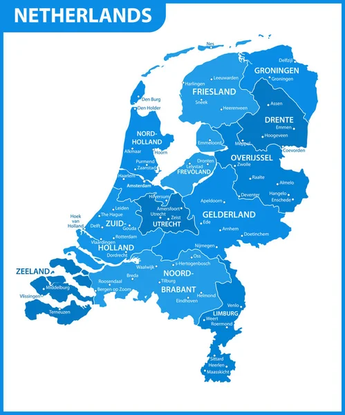 Podrobná Mapa Nizozemsko Regiony Státy Města Kapitál Administrativní Rozdělení — Stockový vektor