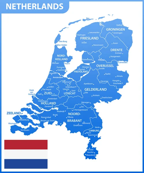 Mapa Detalhado Holanda Com Regiões Estados Cidades Capital Divisão Administrativa — Vetor de Stock