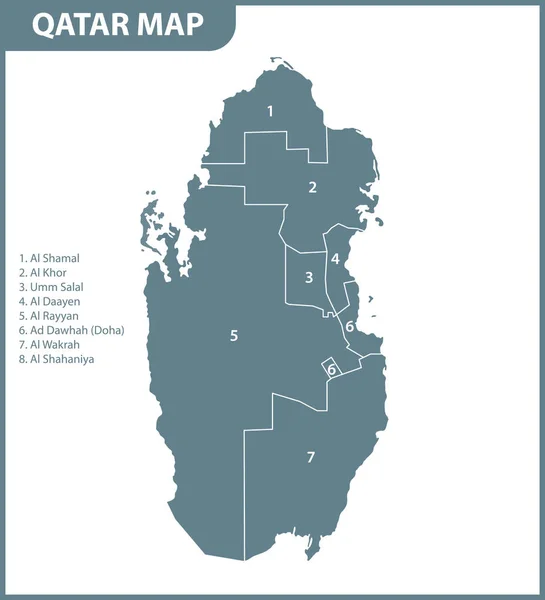 Mapa Detallado Qatar Con Regiones Estados División Administrativa — Vector de stock