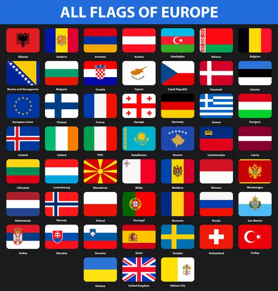 Drapeaux Tous Les Pays Europe Style Plat — Image vectorielle