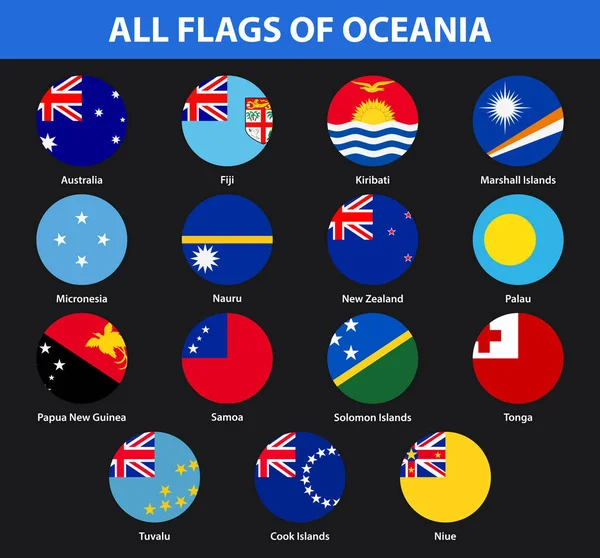 Ensemble Tous Les Drapeaux Des Pays Océanie Style Plat — Image vectorielle