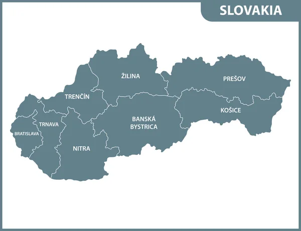 Szczegółowa Mapa Słowacji Regionów Lub Państw Podział Administracyjny — Wektor stockowy