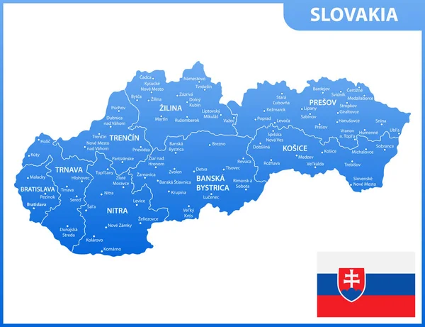 Szczegółowa Mapa Słowacji Regionów Lub Państw Miast Stolice Podział Administracyjny — Wektor stockowy