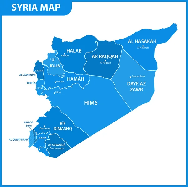 地域または州と都市 首都をシリアの詳細地図 行政区画 — ストックベクタ