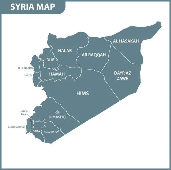 Mapa Detallado Siria Con Regiones Estados División Administrativa — Vector de stock