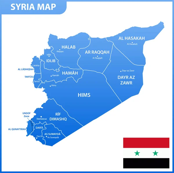 Mapa Detallado Siria Con Regiones Estados Ciudades Capital División Administrativa — Vector de stock