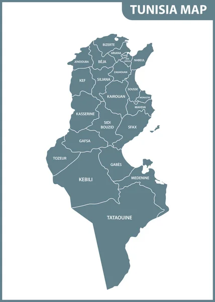 突尼斯与区域或国家的详细地图 — 图库矢量图片