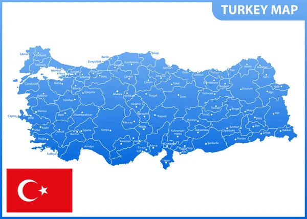 Podrobná Mapa Turecka Regiony Státy Města Kapitál Administrativní Rozdělení — Stockový vektor