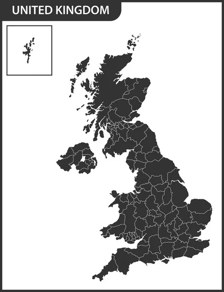 Mappa Dettagliata Del Regno Unito Con Regioni Stati Attuale Attuale — Vettoriale Stock